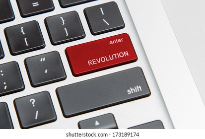 Closeup Of Computer Keyboard With Button Revolution