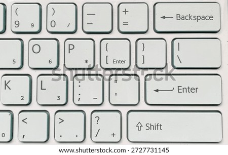 Close-up of computer keyboard with enter and shift keys.
