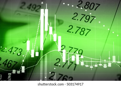 Close-up computer monitor with trading software for Forex trading. Multiple exposure photography. Wealth management concept in green tone to represent growth up trend.