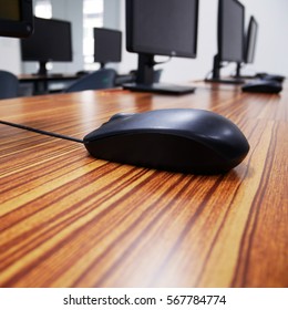 Closeup computer mouse on the table