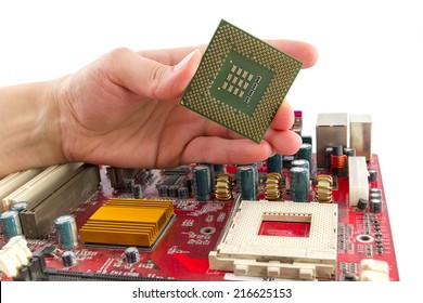 Close-up of a computer processor microchip on motherboard - Powered by Shutterstock - Get 15% off with code: PIKWIZARD15