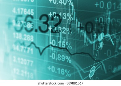 Close-up computer screen with financial data. Multiple exposure photo.
