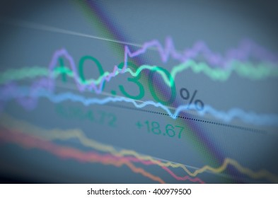 Close-up computer screen with financial data. Multiple exposure photo.