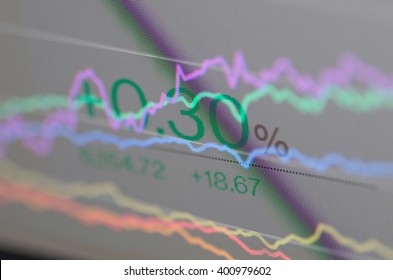 Close-up computer screen with financial data. Multiple exposure photo.