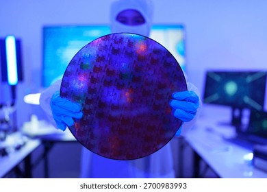 Close-up concept of semiconductor or microchip, technology development, electronics industry, computer technology electronics engineer, CPU maintenance, hardware