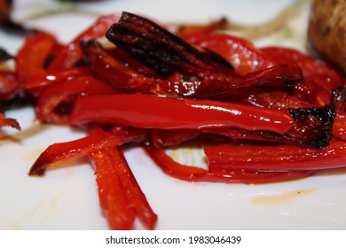 Closeup Of Cooked Bell Pepper Strips