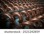 Close-up of copper U-bend tubes used in heat exchangers, showcasing precise alignment and superior thermal conductivity for HVAC systems.