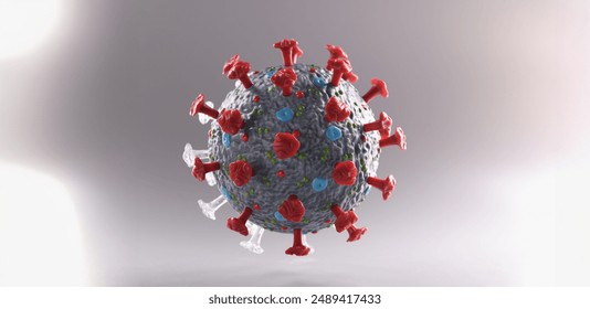 Close-up of coronavirus bacteria plastic model, micro virus and covid-19 cell bacteria. Worldwide pandemic and corona outbreak concept