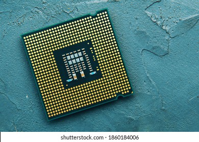 Close-up of CPU Chip Computer Processor. Top view
