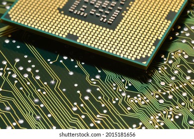 closeup of cpu chip over electronic circuit
