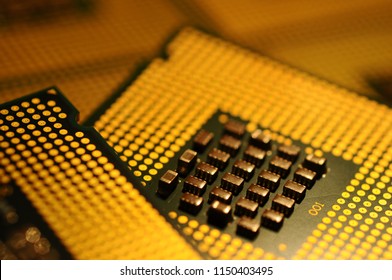 Close-up Of CPU Chip Processor. Selective Focus.