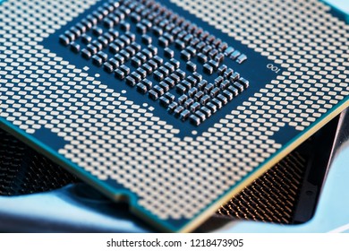 Close-up of CPU Chip Processor. Selective Focus