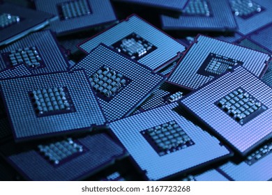 closeup of cpu chips. selective focusing and color effect.