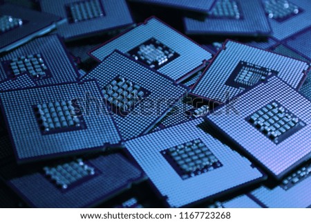 closeup of cpu chips. selective focusing and color effect.