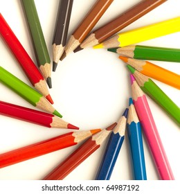 closeup of a crayons circle o white background