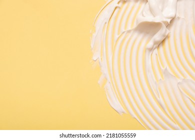 Close-up Cream Moisturiser Smear Smudge Wavy Texture On Colored Background With Copy Space Horizontal Format. Skin Care Beauty Product.