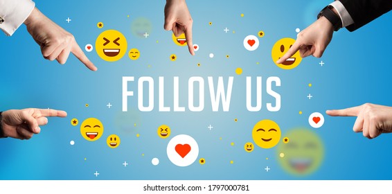 Close-Up of cropped hand pointing at FOLLOW US inscription, social media concept - Powered by Shutterstock