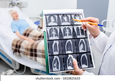 Close-up CT Lung Screening. Diagnostics And Treatment Of Patients With Pneumonia And Lung Diseases At Hospital. Patient In A Hospital Ward