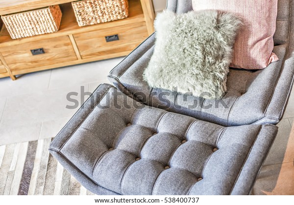 Closeup Cushion Leather Sofa Wool Pillows Stock Photo Edit Now