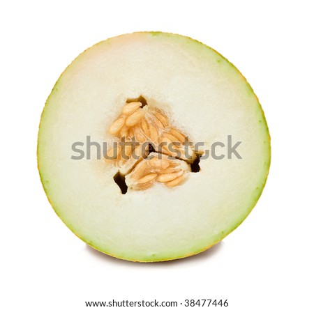 Closeup of cut ripe melon. Isolated on white.