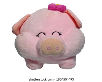 Closeup cute pink little pig doll isolated on white background - Shutterstock ID 1884504493