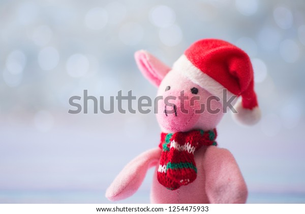 Closeup Cute Toy Pig Santa Hat Stock Photo Edit Now 1254475933