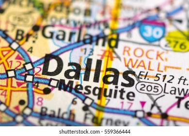 Closeup Of Dallas, Texas On A Political Map Of The United States.