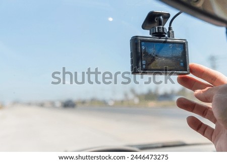  Closeup to dash camera in the car