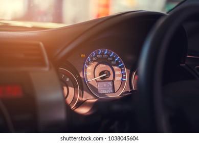 Closeup Dashboard Of Mileage Car