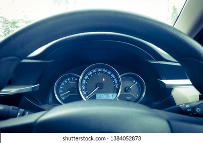 Closeup Dashboard Of Mileage Car 