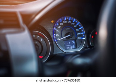 Closeup Dashboard Of Mileage Car