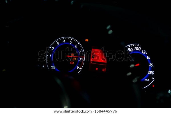 Closeup dashboard of\
mileage car technology