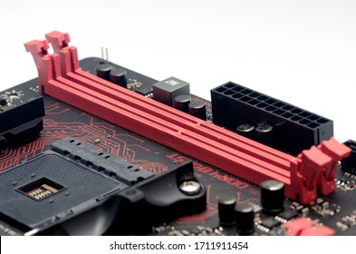 Closeup Ddr4 Slot On Motherboard  

