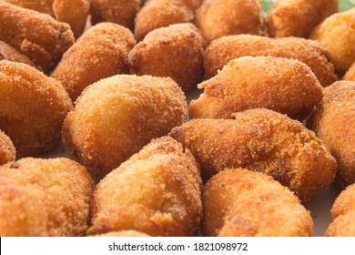 Close-up of delicious and crunchy golden croquettes. Learn easy cooking at home.