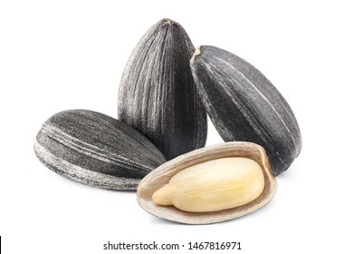 Close-up of delicious sunflower black seeds, isolated on white background - Shutterstock ID 1467816971