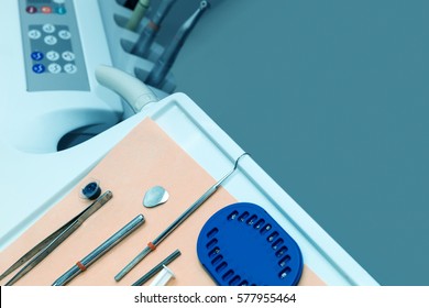 Closeup of the dentist tools on the table