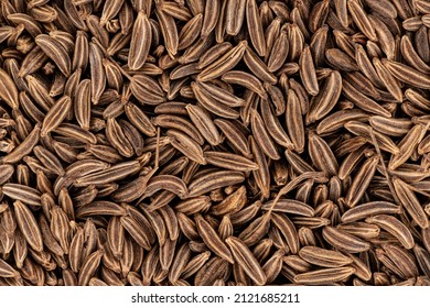 Closeup detail of caraway seeds - meridian fennel - Carum carvi shot from above, image width 23mm