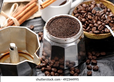 closeup detail of coffee ground in moka pot - Powered by Shutterstock