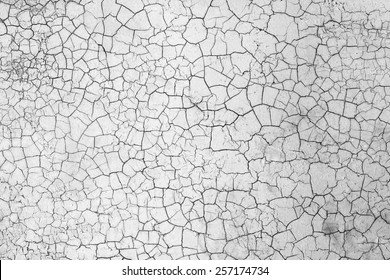 Close-up detail of cracked paint on wall. black and white