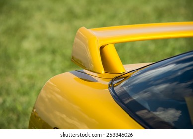 Closeup Detail Of A Custom Racing Spoiler On The Rear Of A Sports Car