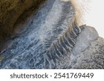 Close-up of a detail of a fossilized imprint on weathered sandstone rock. The intricate patterns and textures of this ancient creature have been preserved in Bemaraha National Park, Madagascar.