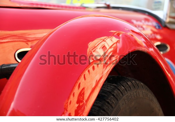 Close-up detail of a retro car, finish\
\