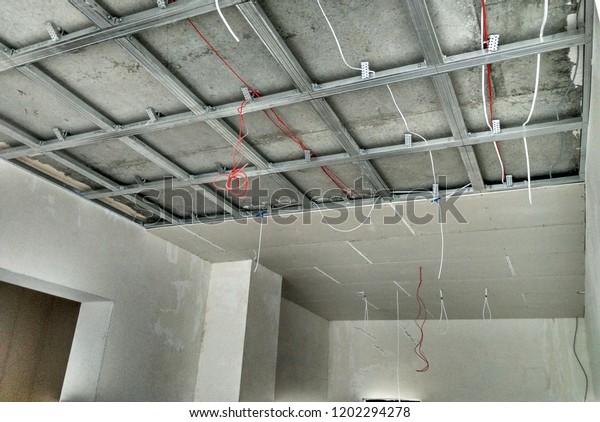 Closeup Detail Room Under Construction Suspended Stock Photo Edit