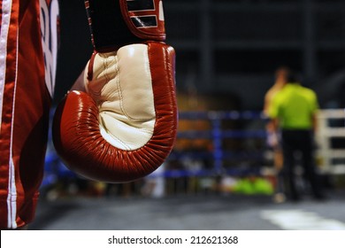 Close-up Detail View of a Boxing Glove During a Fight - Image Has a Shallow Depth of Field with Focus on the Glove - Powered by Shutterstock