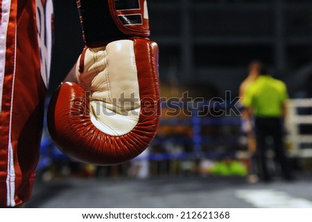 Close-up Detail View of a Boxing Glove During a Fight - Image Has a Shallow Depth of Field with Focus on the Glove