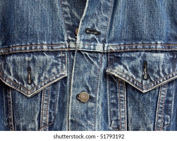 Closeup Detail Of Vintage Denim Jacket