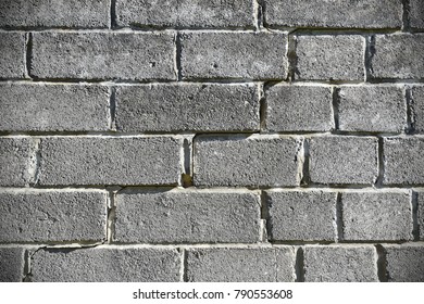 Close-up Detail Of A Weathered Solid Dense Breeze Block Wall