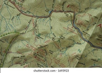 A Closeup Detailed Picture Of A Topographic Trail Map