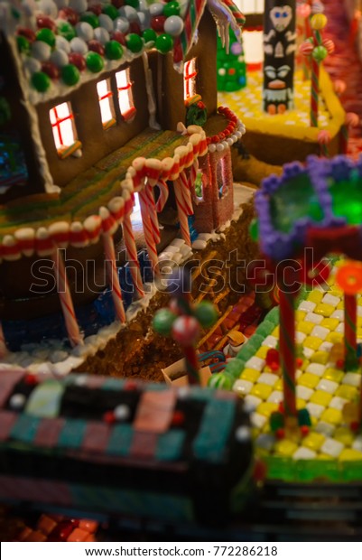 Closeup Details Gingerbread Town Houses Office Stock Photo Edit