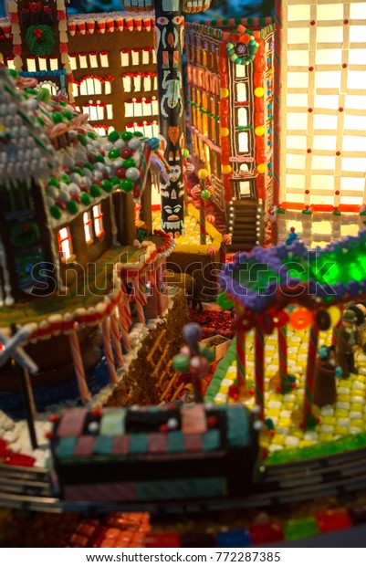 Closeup Details Gingerbread Town Houses Office Stock Photo Edit